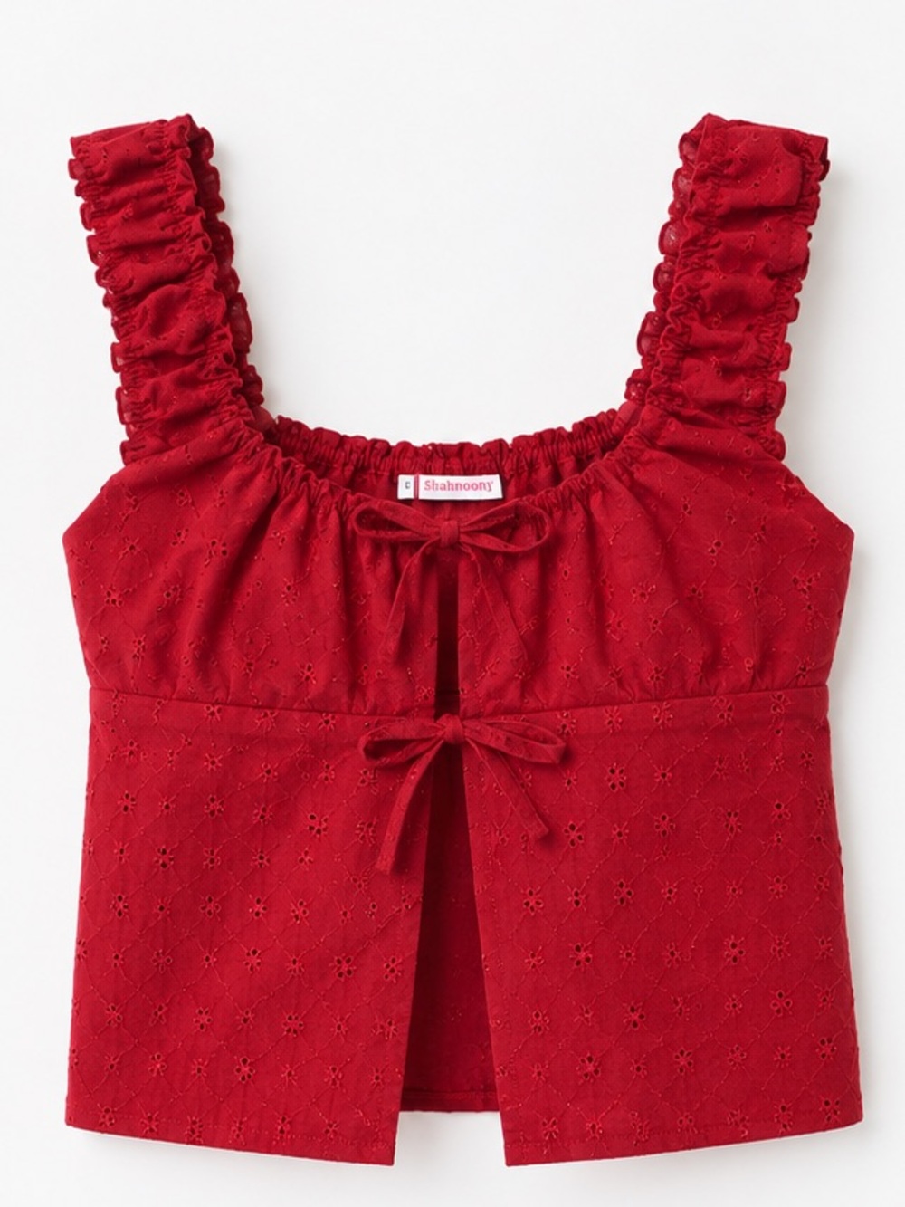 Red Eyelet Tie-Front Tank Top